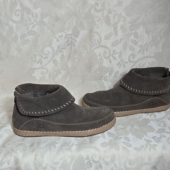 Ugg Suede Gray Foldover Mocassin Boots - Picture 3 of 8